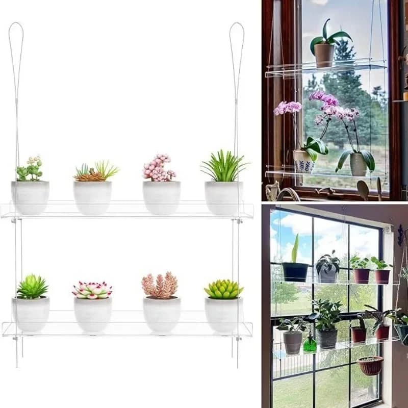 Acrylic transparent plant frame height adjustable hanging indoor wall hanging plant bracket flower pot storage display