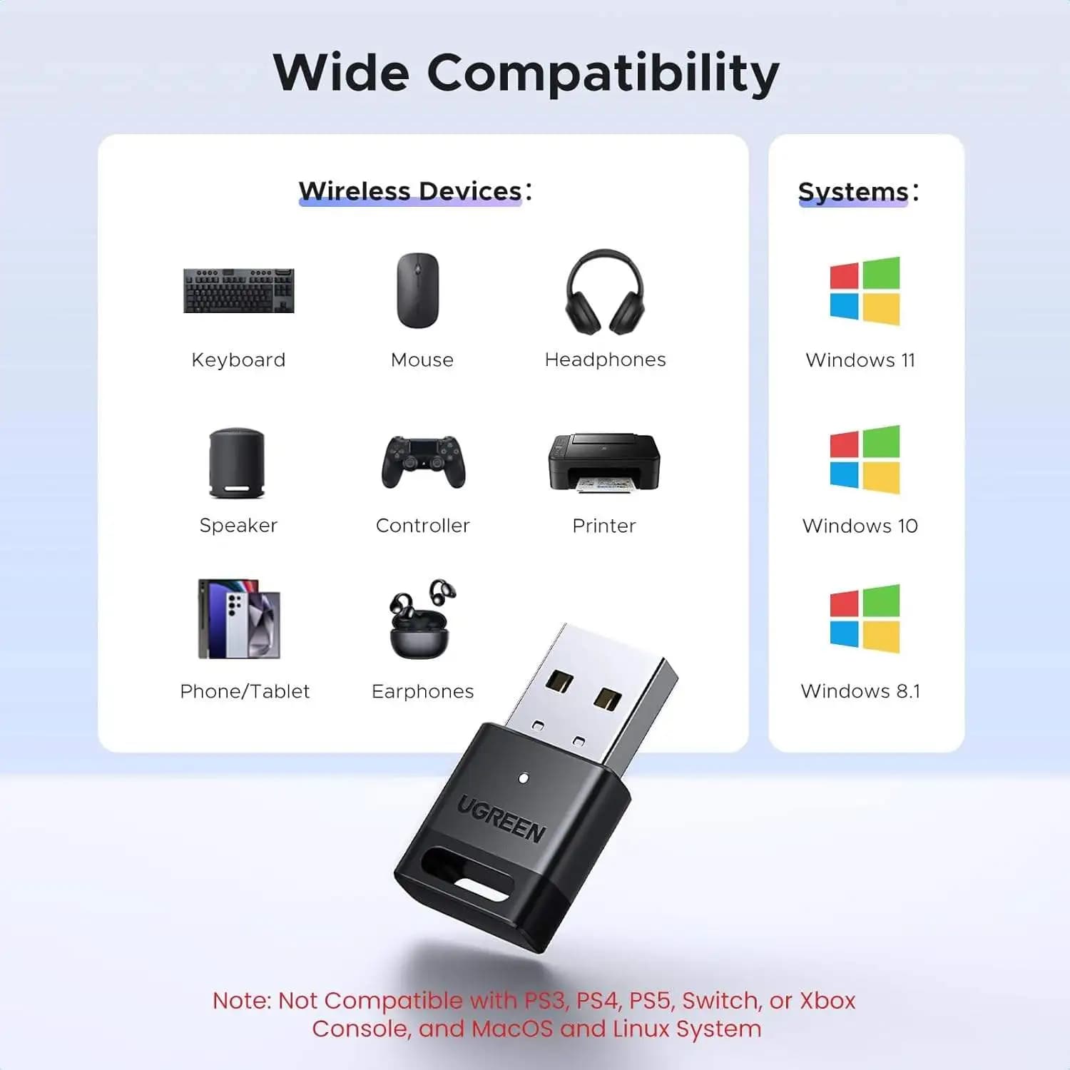 GREEN USB  5.4 Adapter Dongle PC Plug & Play Wireless Keyboard  Receiver Transmitter for Windows 11/10/8.1