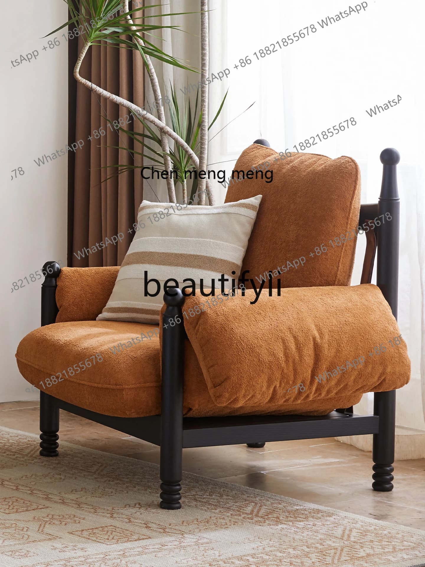 French retro solid wood sofa small apartment living room home single sofa balcony tiger chair