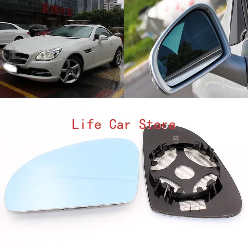 For Benz SLK SLK200 350 wide-angle reflective reversing lens Side View Door Mirror Blue Glass With Base Heated