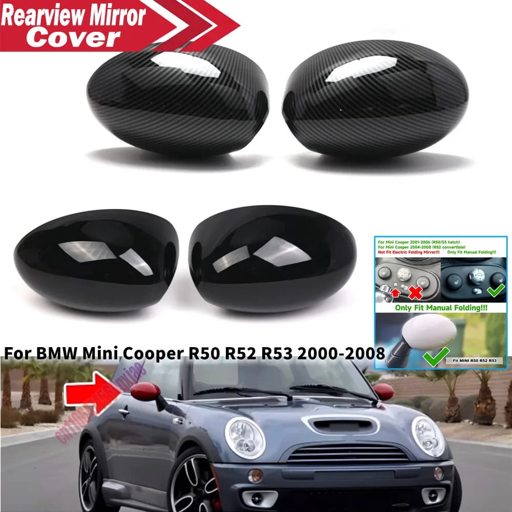 For Mini Cooper R50 R53 2001-2006 R52 2004-2008 ABS Rearview Side Mirror Cover Wing Cap Exterior Door Housing Trim Replacement