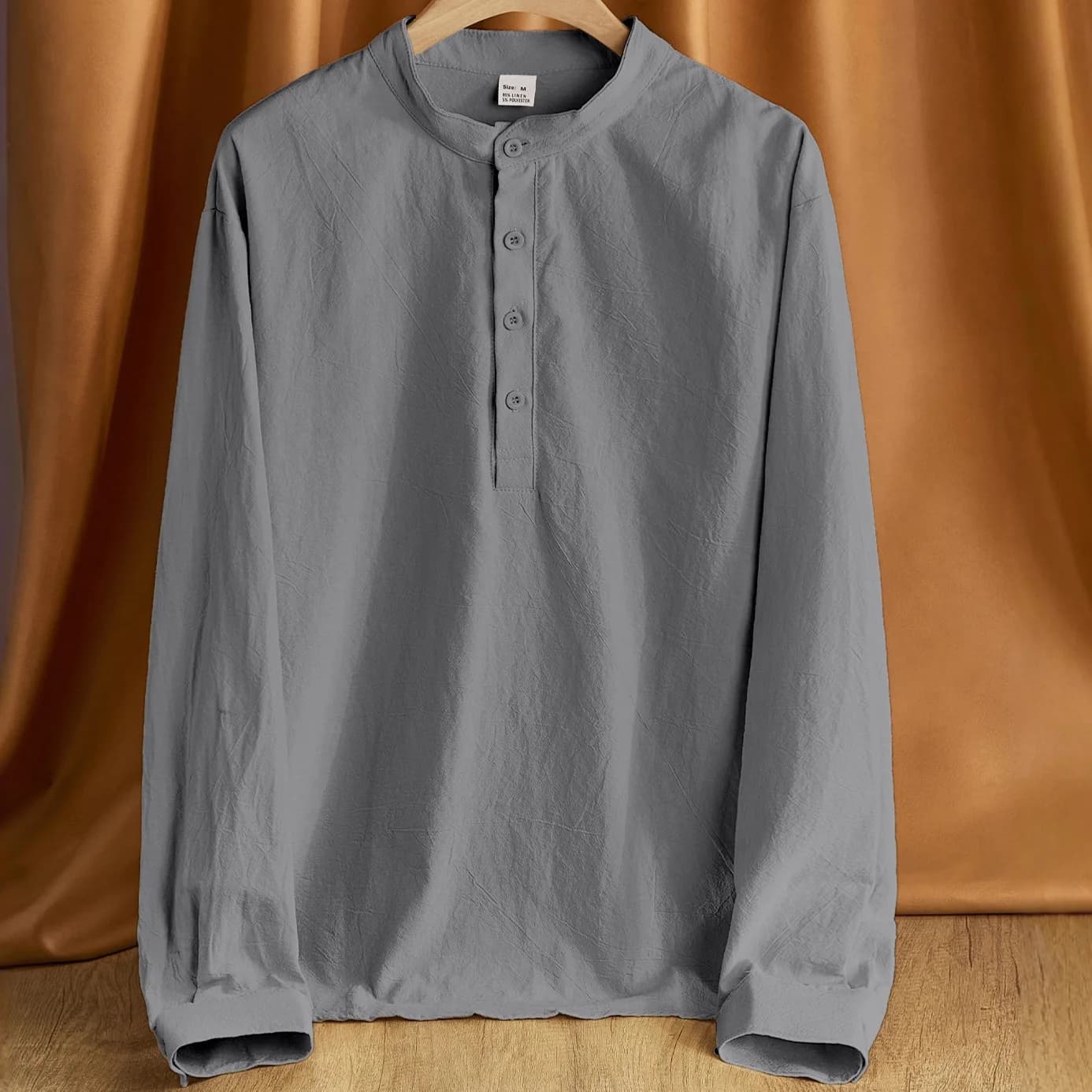 Summer high-quality men's casual shirt - loose linen long-sleeved stand-up collar casual shirt - comfortable and breathable