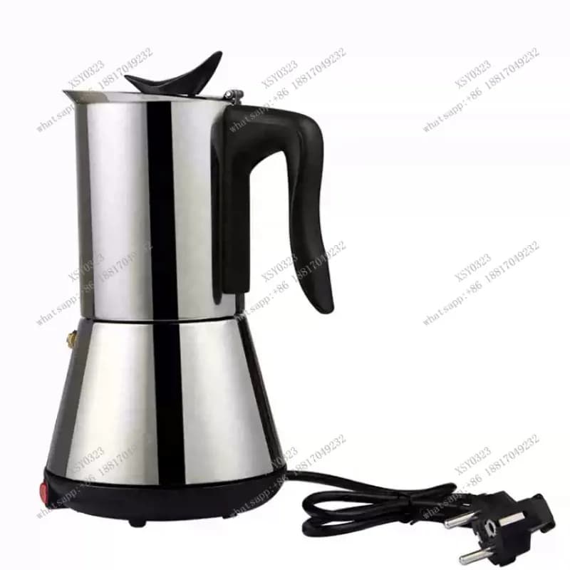 304 Stainless Steel Electric Moka Pot 6-Cup Italian Coffee Maker Anti-Dry Burn
