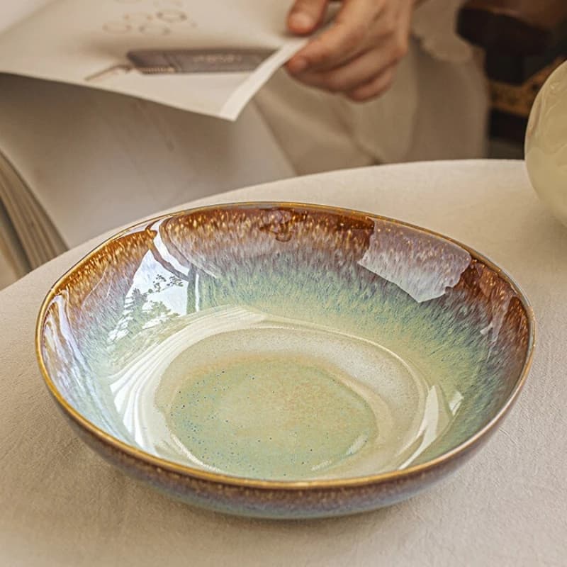 8-Inch ceramic irregular deep plate vegetable plate household salad plate high-end vegetable bowl creative hotel tableware