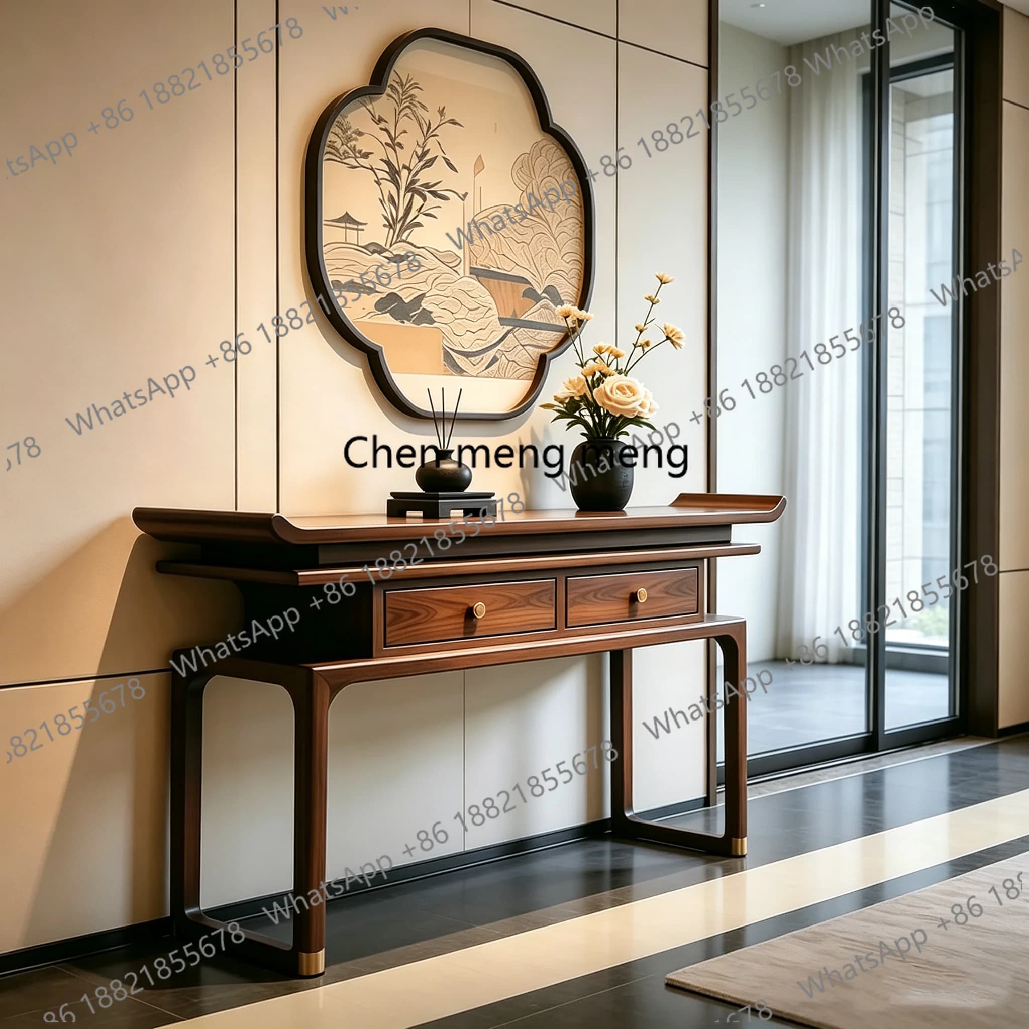 New Chinese style, Xuanguantai, living room, desk art is simple, solid wood, long table