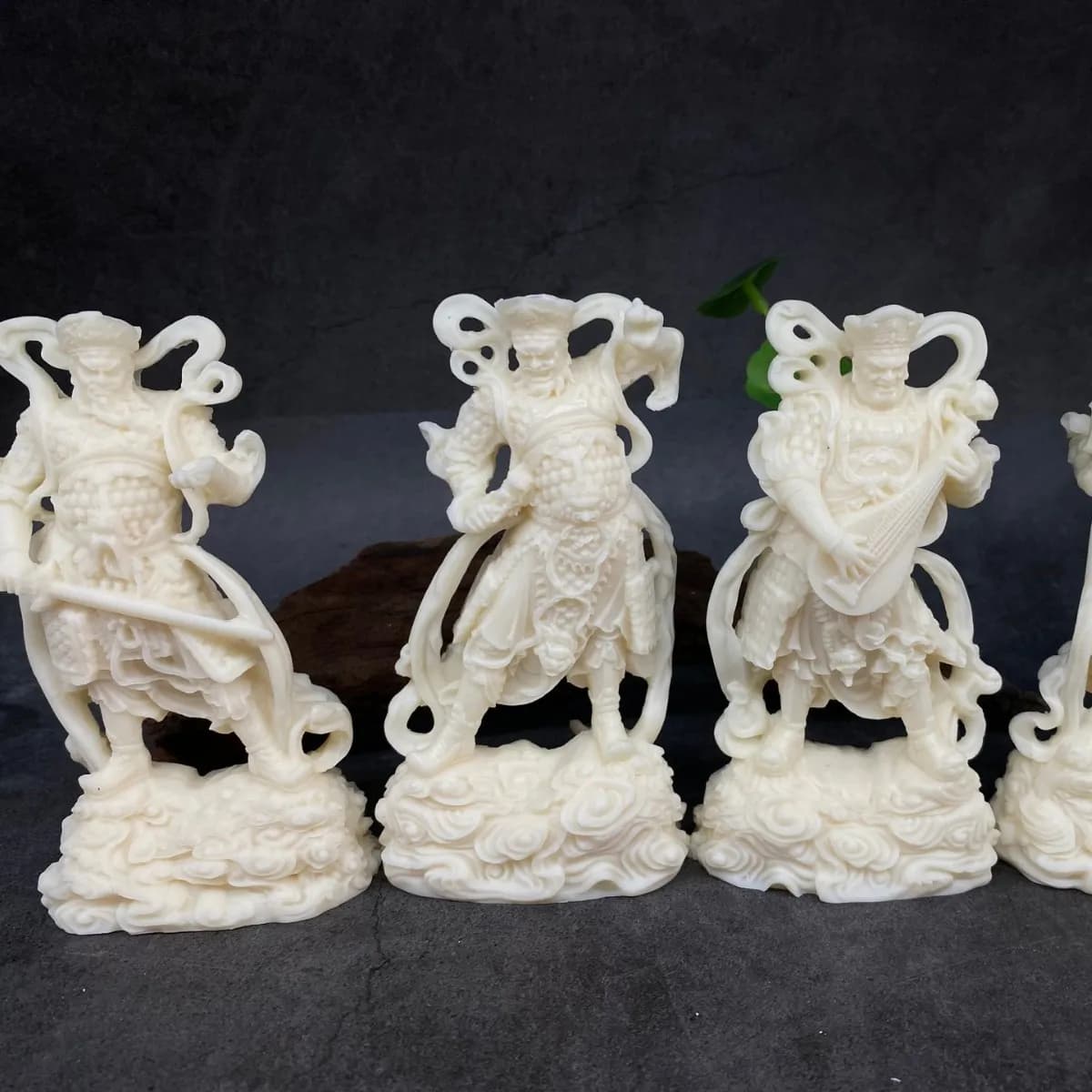 Ivory Nut Carved Four Heavenly Kings Statues Home Tea Pet Desktop Living Room Car Interior Craft Ornament