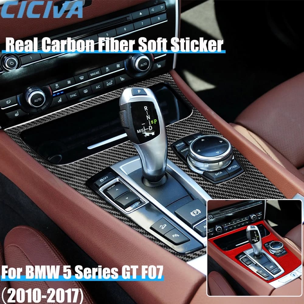 Carbon Fiber Car Accessories Gear Shift Trim Cover Soft Sticker For BMW 5 Series GT F07 2010 2011 2012 2013 2014 2015 2016 2017