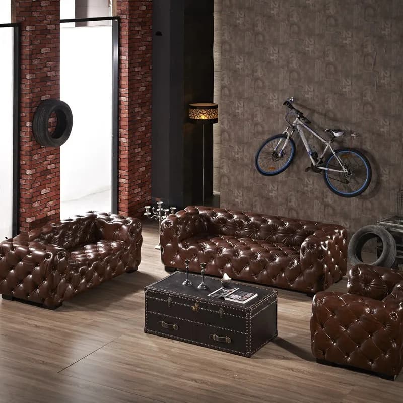 American light luxury industrial style sofa, vintage pull-up leather sofa, homestay small living room multi-person sofa
