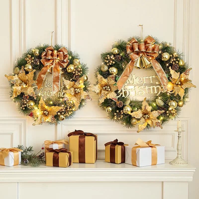 Christmas wreath door hanging 50CM Christmas decorations Christmas tree rattan ornament scene layout door decoration