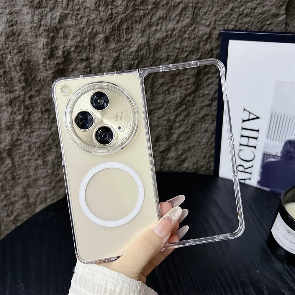 Transparent MagSafe Phone Case For OPPO Find N3 N5 Magnetic Wireless Charging Protective PC Hard Shell Back Cover