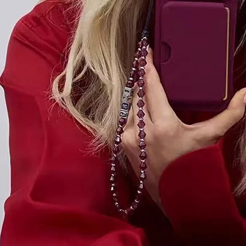 Red Pearl Universal Phone Short Chain Mobile Phone Straps for IPhone Lanyard Bracelet for Galaxy