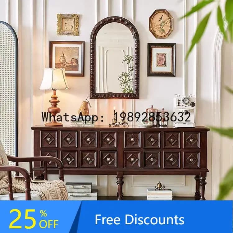 CZ American Retro Solid Wood Sideboard French Vintage Style Entryway Cabinet Hallway Storage Cabinet