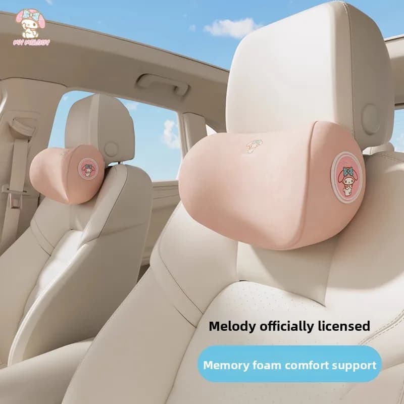 Melody Memory Foam Headrest Lumbar Support Set Neck Pillow Back Cushion Car Driver Seat Comfort Breathable Polyester Fabric
