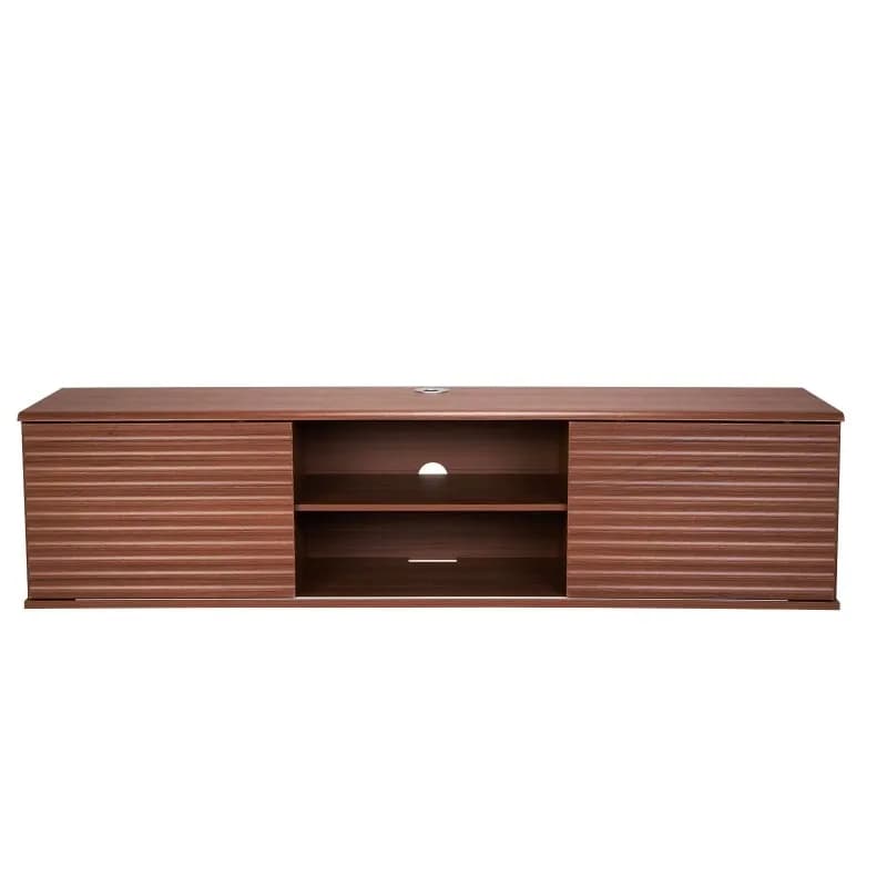 Wall-mounted floating TV stand 2 levels with adjustable shelving and sliding doors