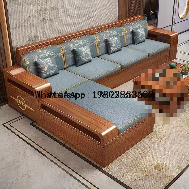 AG1   Furniture Gold Thread Walnut Solid Wood Sofa Set Winter Summer Dual-use Small Apartment Storage Sofa Living Room Furniture