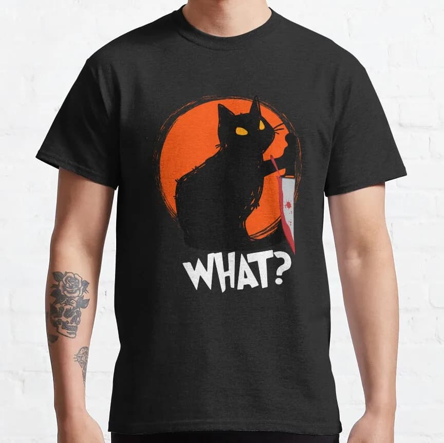 1019 Cat what Murderous Black Cat with Knife Gift t shirt for Cat Lover 100% cotton Graphic tee Short Sleeve clothes