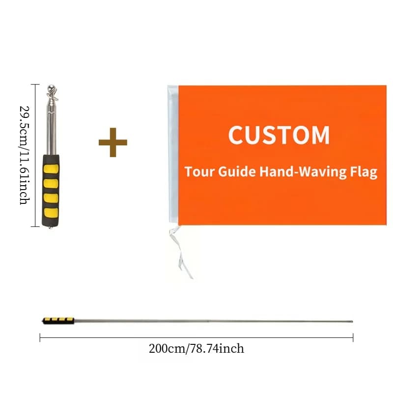 Custom 1pc Tour Guide Hand-Waving Flag with Flagpole, Outdoor Small Flags for Wall Decor Banner Advertising Game Banner