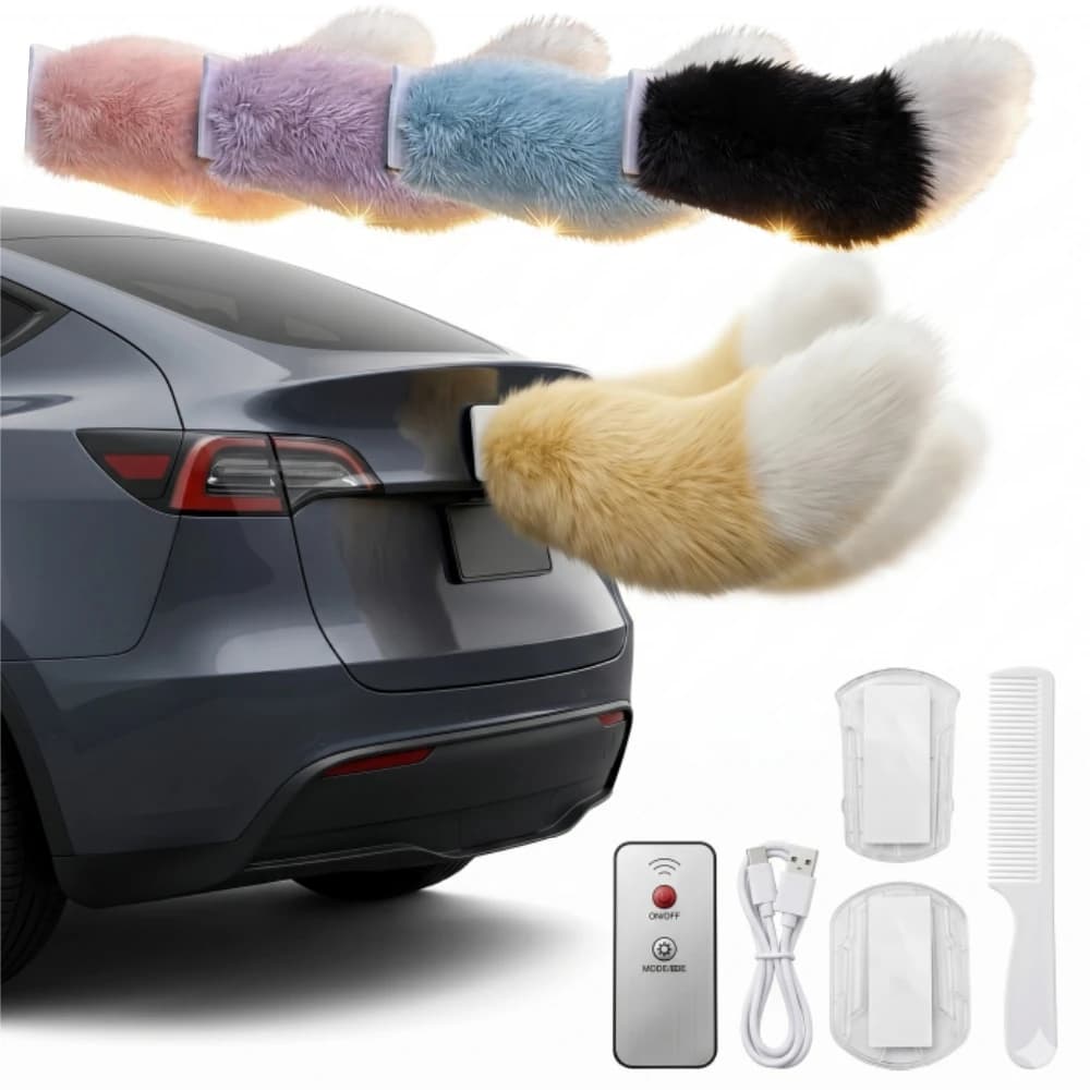 Electric Wagging Tail for Car Cute Plush Moving Auto Interior Exterior Ornament Remote Control Scooter Decor