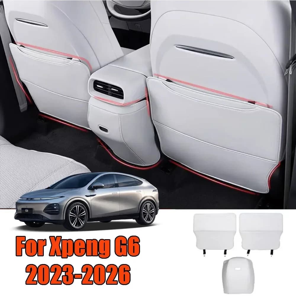 For Xpeng G6 Backseat Kick Mat Seat Cover Waterproof Armrest Box Anti Kick 2024 2023 Leather Seat Back Kick Protector