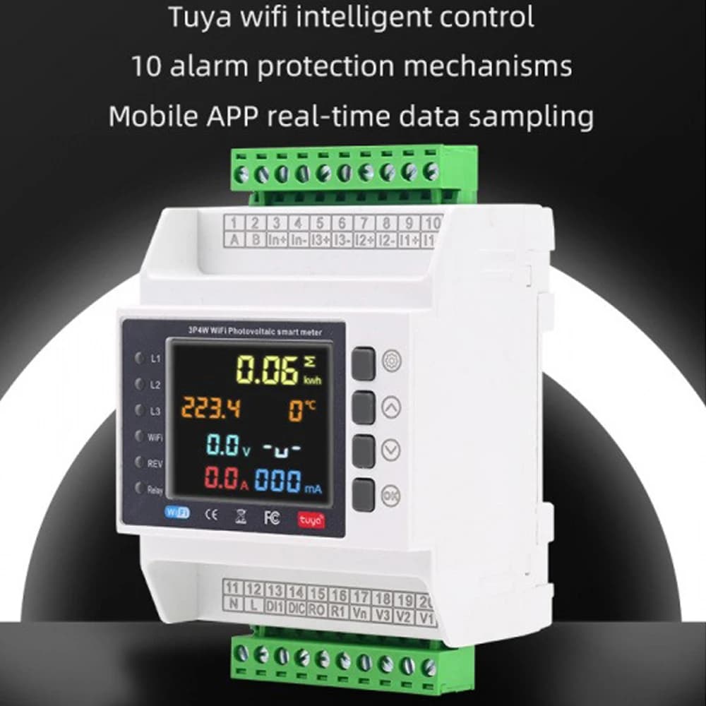 3 Phase Energy Meter 100/200/1000A Tuya WiFi Smart Protector with Overvoltage/Undervoltage/Current Protector Bidirectional Meter