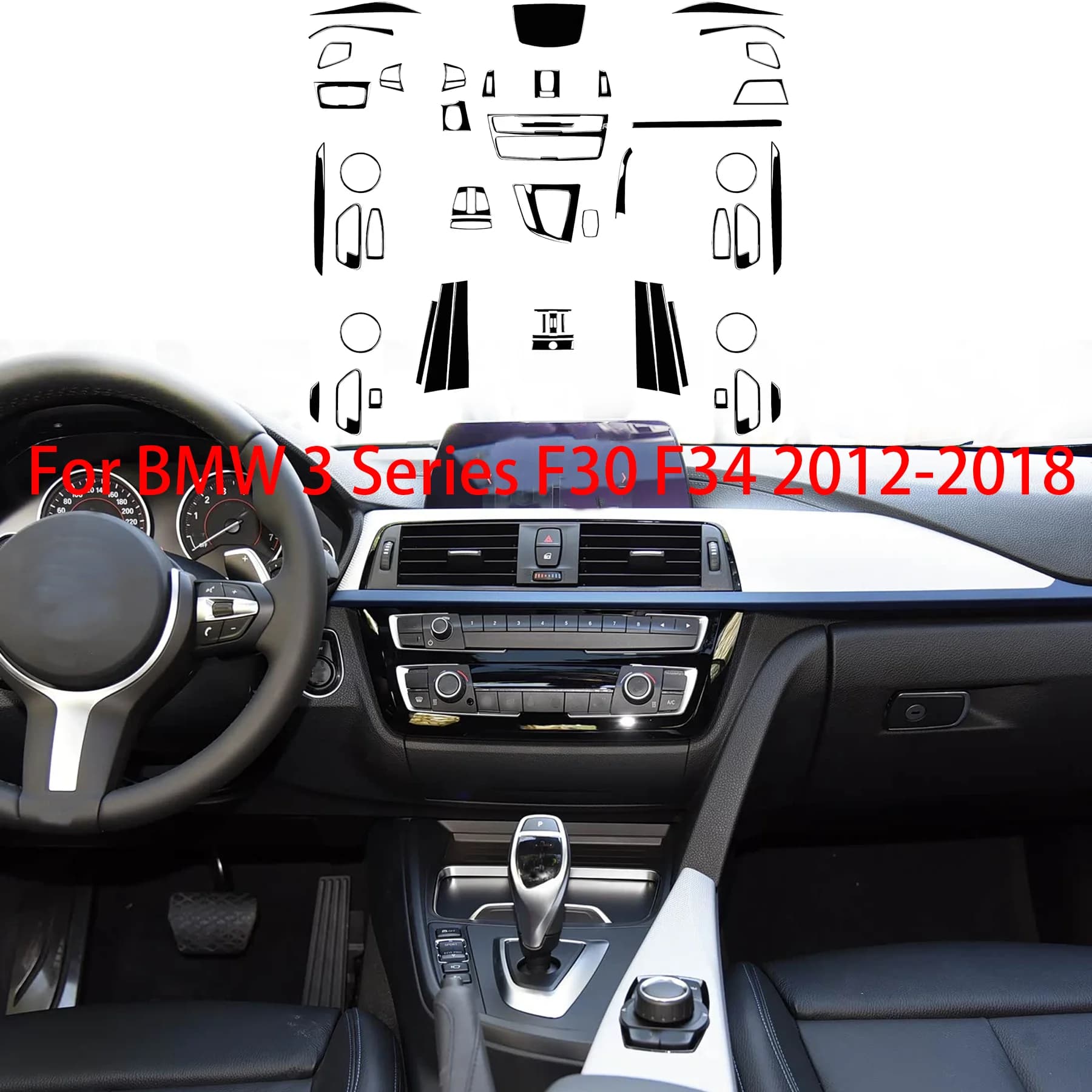 Full Set Kit Parts Tuning Trim Cover For BMW 3 Series F30 F34 2013 2014 2015 2016 Piano Black Sticker Car Interior Accessories