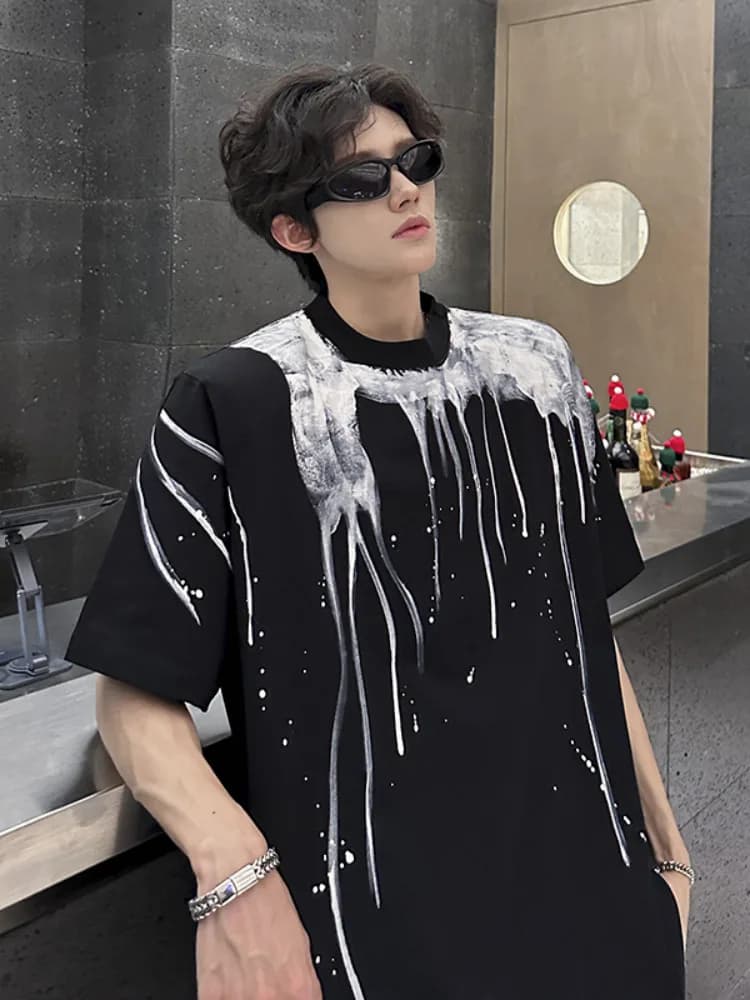 Unisex Short Sleeve T-shirt 2026 Summer Graffiti Shoulder Pad T Shirt Men's Teen Heavyweight Hip Hop Stylish Sleeveless Top