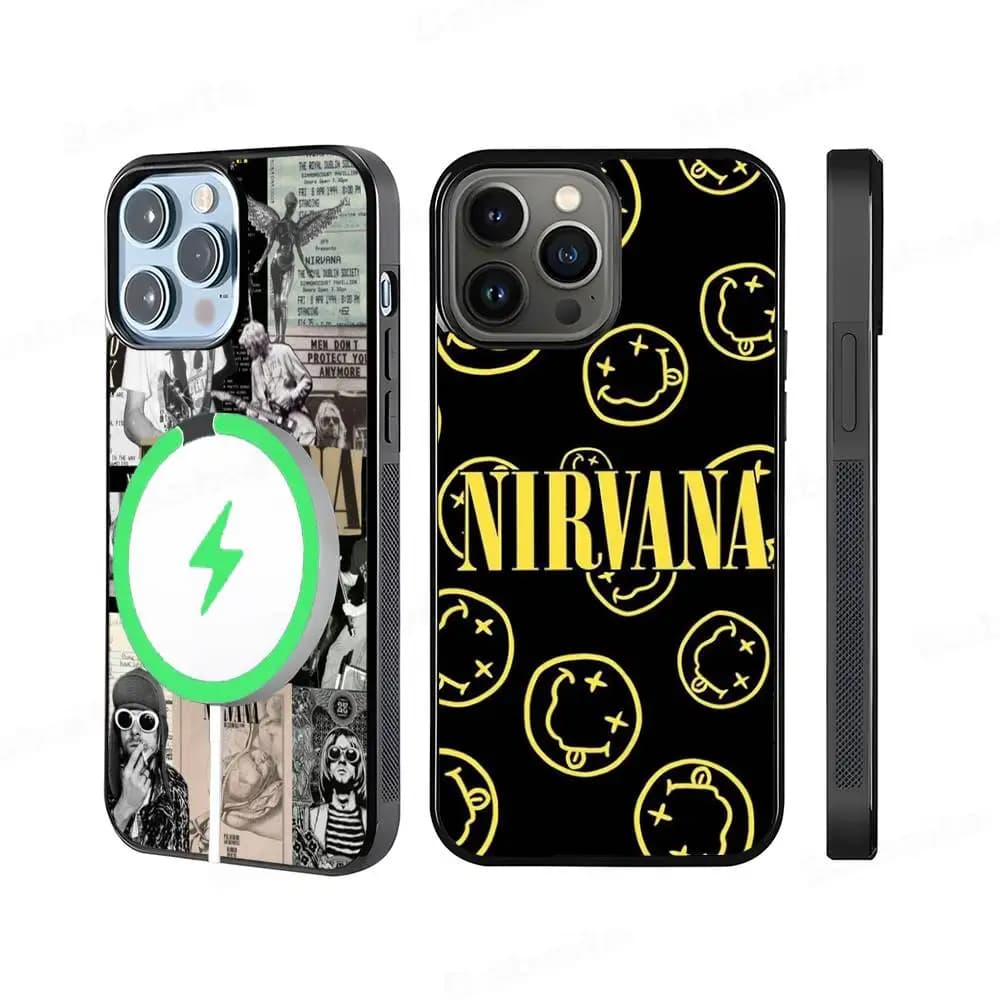 N-Nirvana Rock Band Magsafe Magnetic Phone Case Wireless PC+TPU For IPhone 11 12 13 14 15 16 17 Pro Max Plus