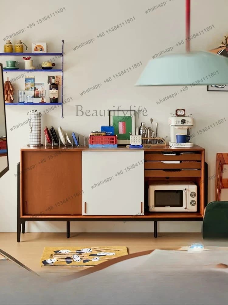 retro solid wood dining side cabinet living room storage TV cabinet sliding door