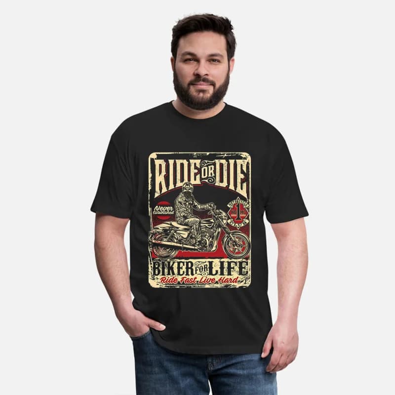 Ride fast live hard Motorcycle Retro Cafe Racer Gift T-Shirt for Racing bikers 100% cotton printed Graphic clothes All size Tee
