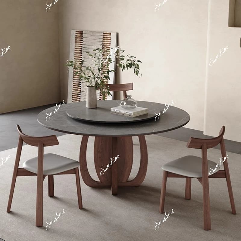 Large and small apartment medium-ancient style solid wood dining table round table small apartment modern and simple