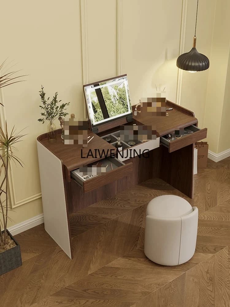 Flip dresser bedroom saddle leather simple retro premium light luxury saddle leather makeup table