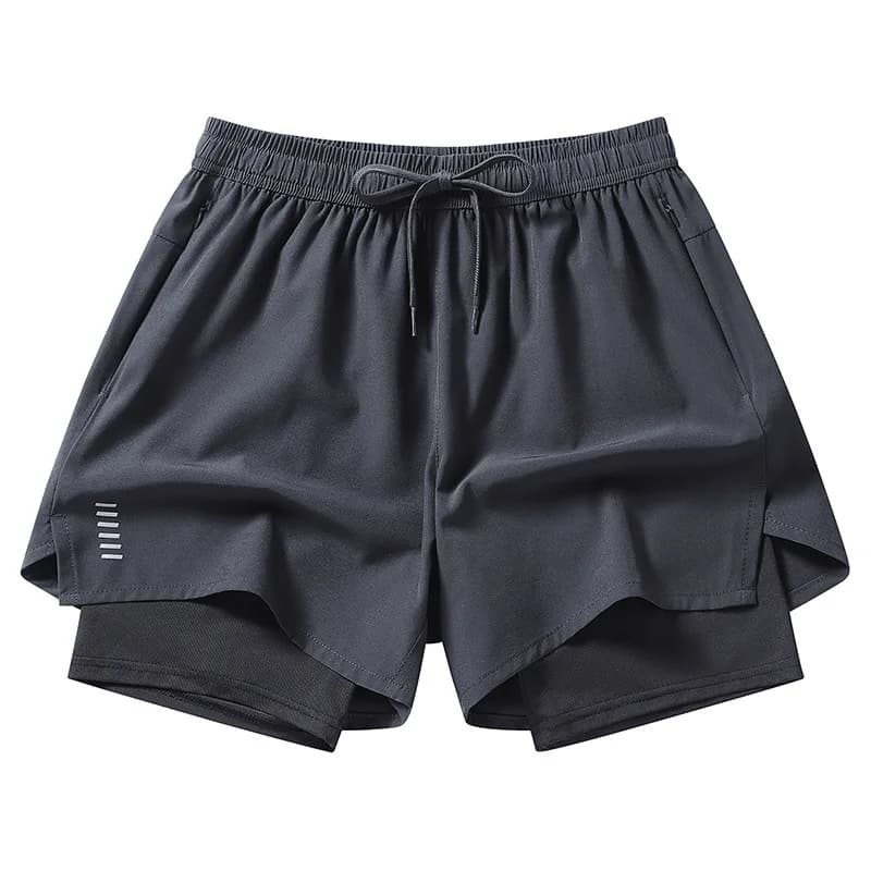 Fake Two-Piece Double-Layer Casual Shorts Men's Ice Silk Loose Straight Sports Breathable Running Fitness Pants