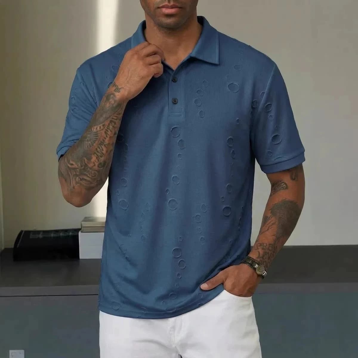 Summer Men's New Style Fashionable, Individualistic, Loose-Fitting, Comfortable and Breathable Short-Sleeved Polo Shirt