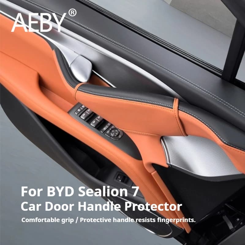 AEBY For BYD Sealion 7 2024 Anti-Scratch Door Handle Cover Protector 4PCS Set Durable Leather Material Interior Car Accessories