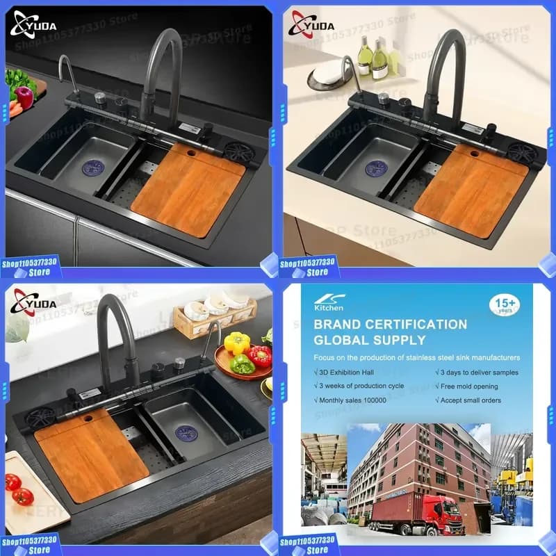 Large Smart Digital Nano Kitchen Sink SUS 304 Stainless Steel Waterfall Basin Multifunctional Modern Home Appliance Fixture