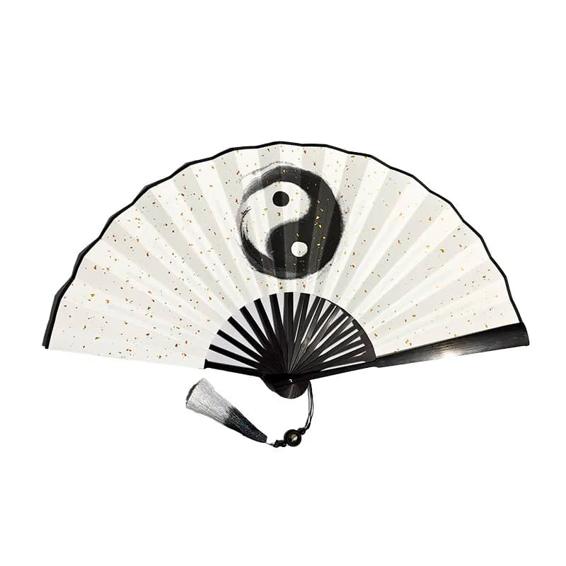 Chinese Tai Chi Style Folding Fan Sprinkled Golden Rice Paper Hand Fan Ancient Style Creative Summer Cool Performance Dance Fans