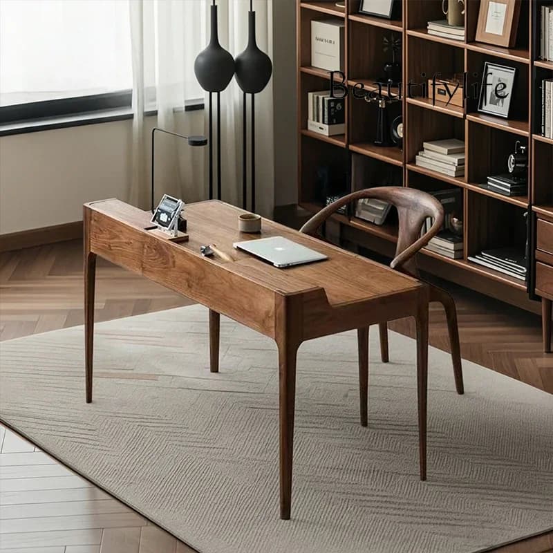 R Italian Solid Wood Desk Small Apartment Home Study Computer Desk Bedroom Study Against The Wall New Chinese Office Desk
