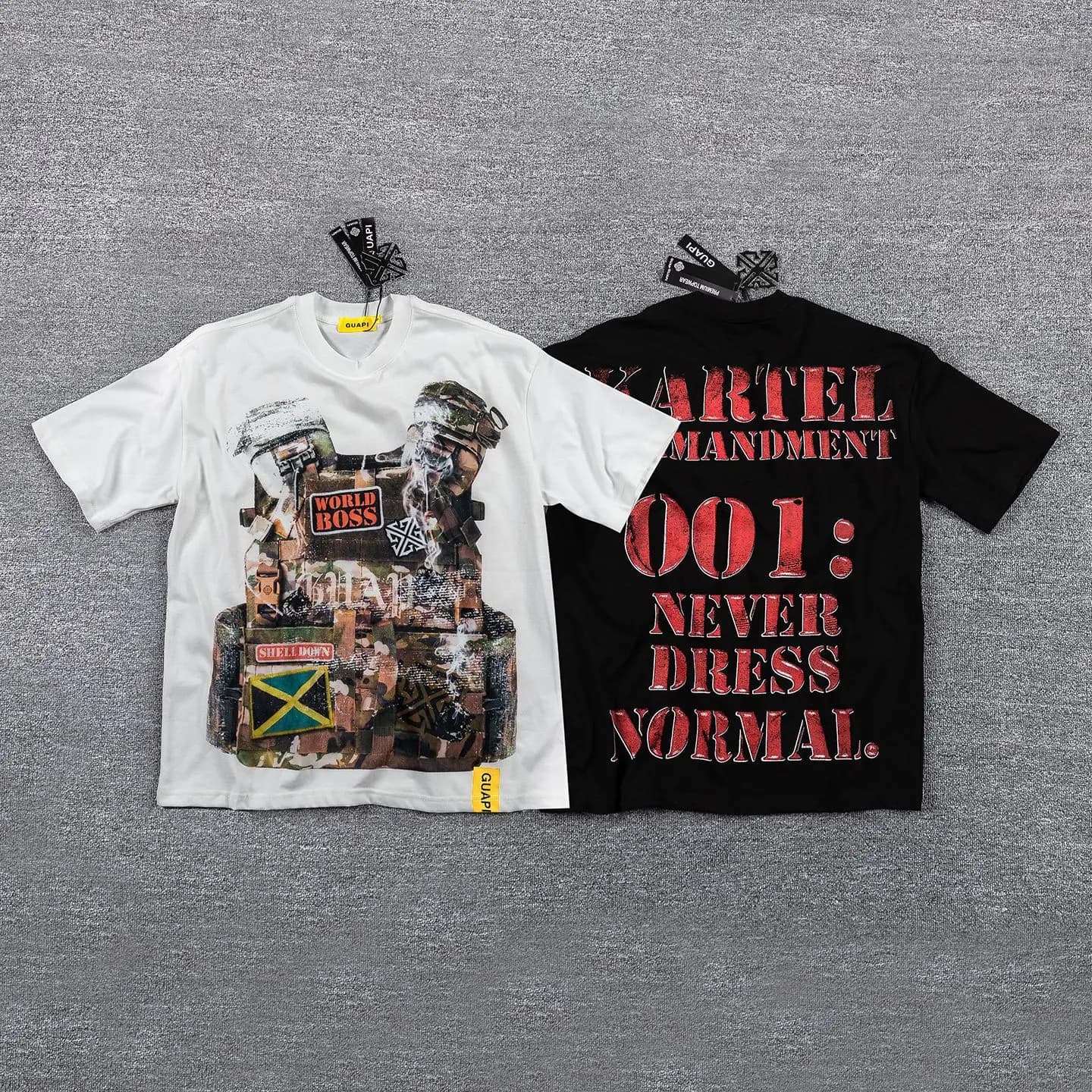 Guapi Retro Tactical Jacket - Double-Sided Short Sleeve - Vintage Heavy Wash T-Shirt