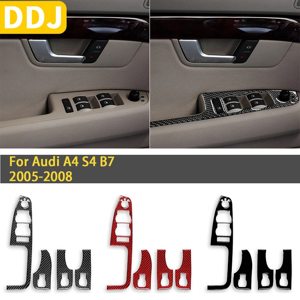For Audi A4 S4 B7 2005 2006 2007 2008 Accessories Carbon Fiber Car Interior Window Lift Cover Trim Sticker Decoration