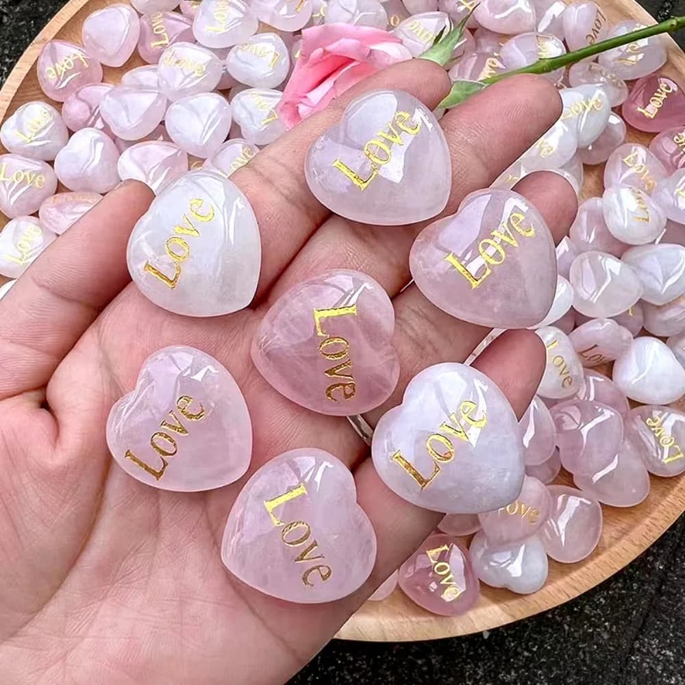 1pc 25mm Rose Quartz Heart Inspirational Stone Engraved Love Natural Pink Crystal Valentine's Day Gifts