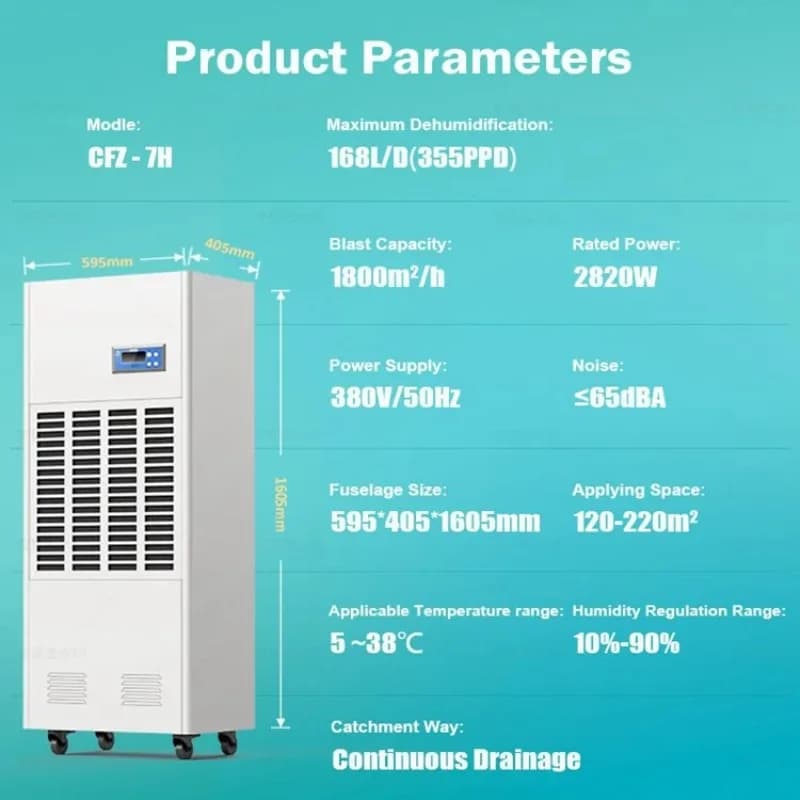 High Power Industrial Dehumidifier Stainless Steel Portable for Indoor Swimming Pool Greenhouse Painting - Energy Efficient