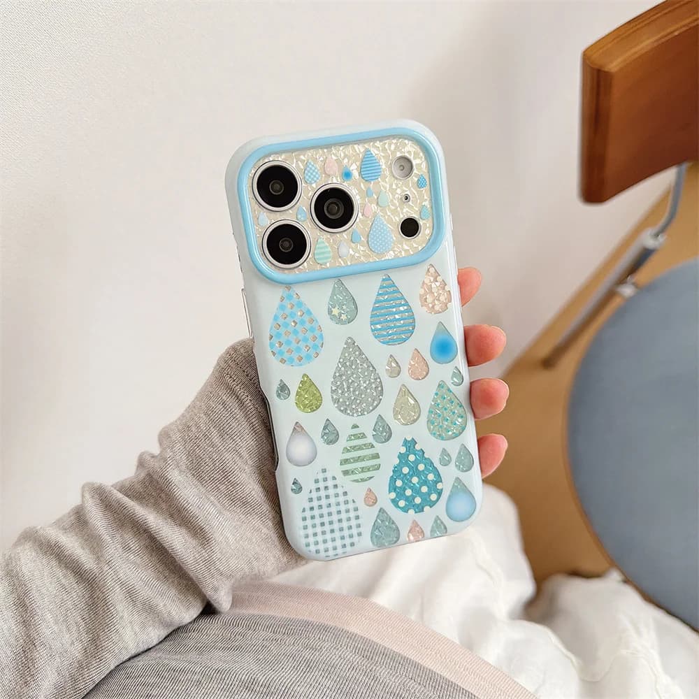 New Fashion Cute raindrops Phone Case For iPhone 15 16 17 Pro max Shockproof Cover Lanyard with Protective cases Shell Cover