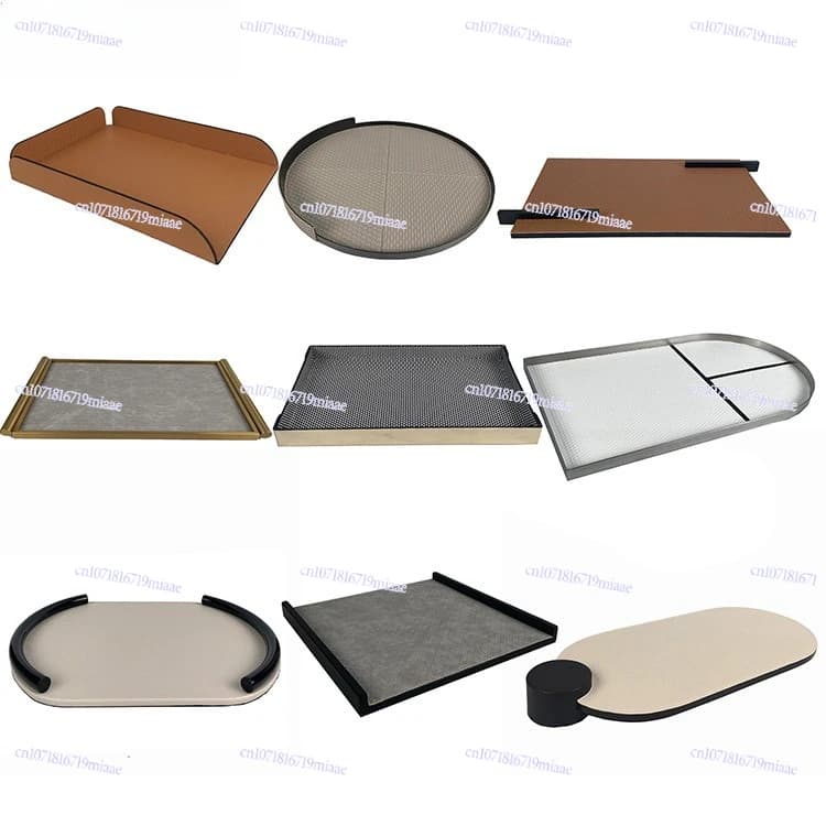 Modern leather tray ornament model room hotel exhibition hall study living room storage ornament tray jewelry