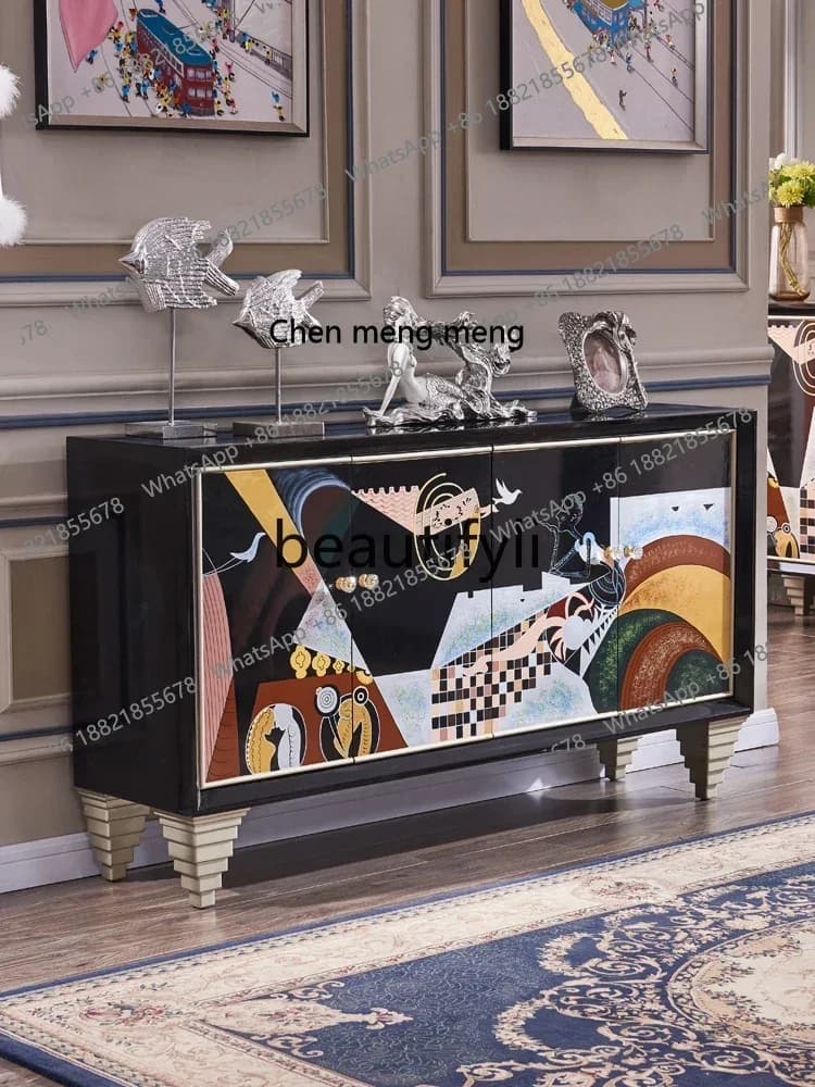 M178 A Large-sized villa living room four-door dining side entrance cabinet modern classical black art decoration cabinet