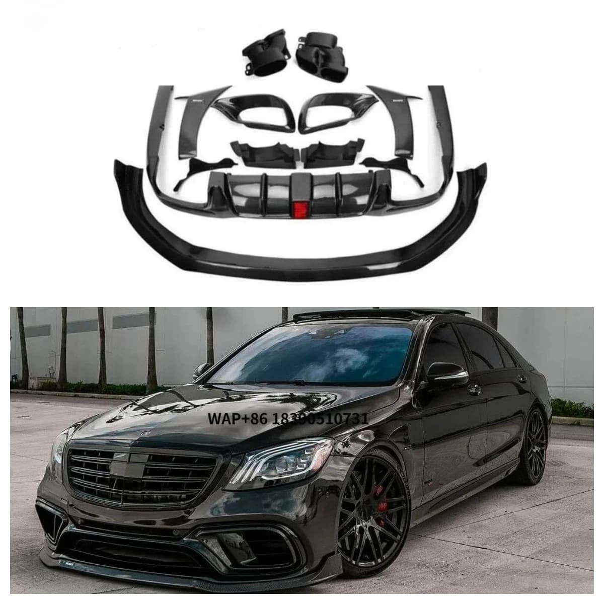 Carbon Fiber BS Style Body Kits for S Class W222 S63 LC| 2017-2020 Front Lip Diffuser Spoiler Fogcover Fender Trim