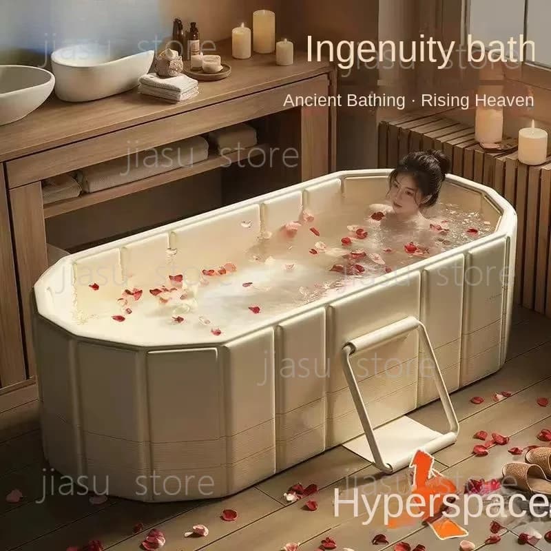 Foldable Portable Ice Bath Tub Large Collapsible Cold Plunge Tub Dual Drainage for Hot & Ice Bath