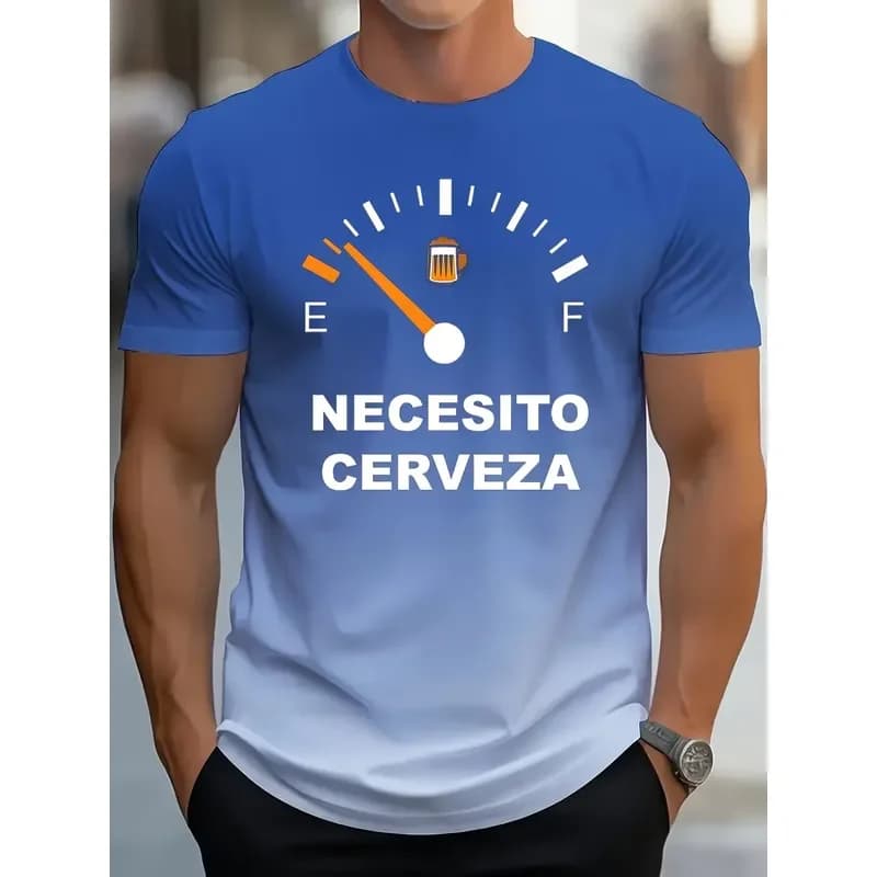 2026 Men's Short Sleeve Crew Neck T-Shirt with Gradient Color Beer Graphic Print for Summer Vacation and Outdoor Casual Wear