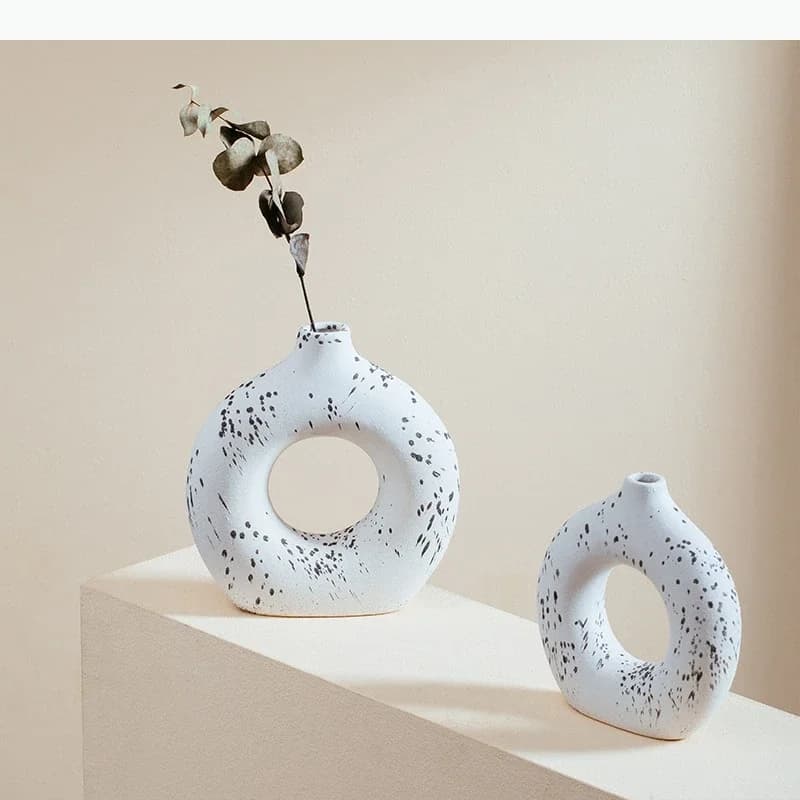 Ceramic Vase Circle Hollow Shape Fleck Frosted Flower Vase Floral Arrangement Accessories Terrarium Room Decoration Accessories