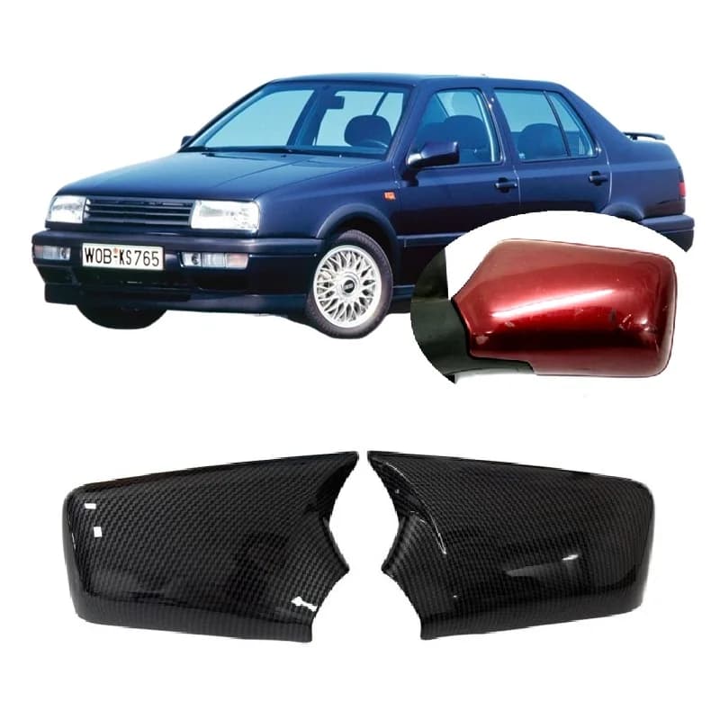 Horn Style Carbon Hydro-dipped Gloss Black Rearview Side Mirror Stick-on Cap for VW Vento1H2 (A3) 1991 - 1998