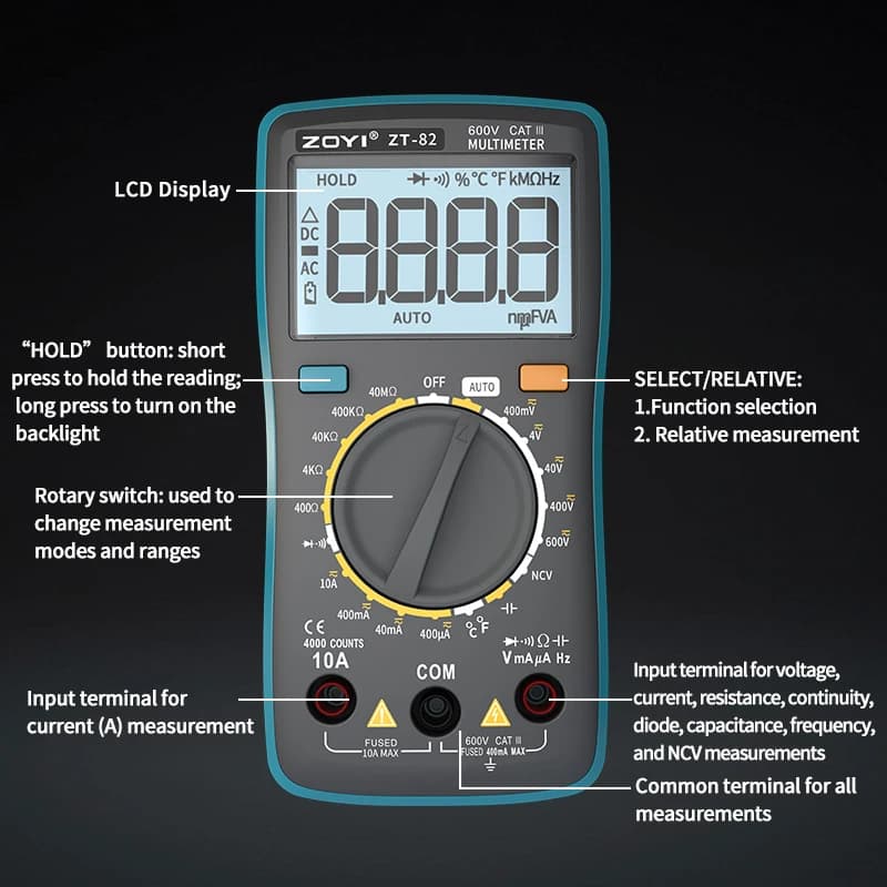 ZOYI ZT-82 Mini Digital Multimeter High Precision Fully Automatic Smart Anti-Burn Multifunction Tester for Electrician Repair